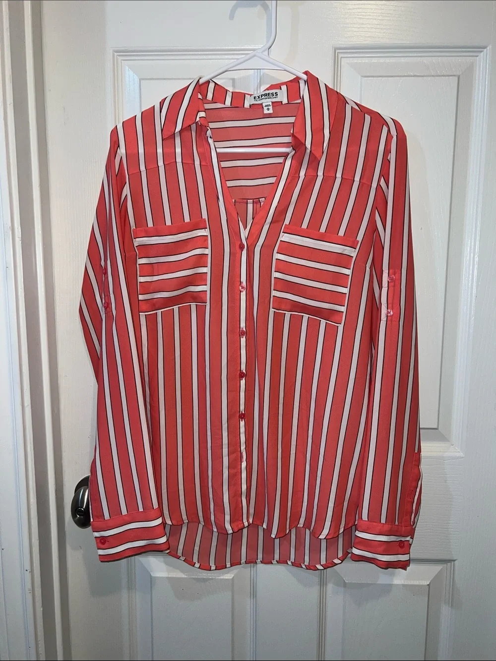 Express Pink and White Striped Portofino Button-Up Shirt